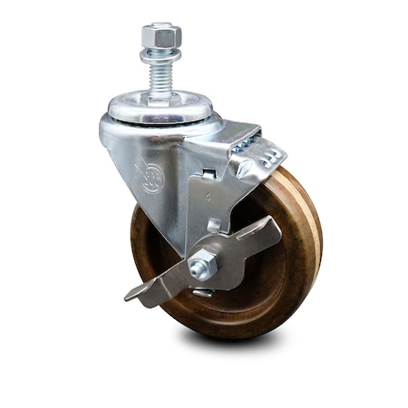 Service Caster 4 Inch High Temp Phenolic Wheel Swivel 1/2 Inch Threaded Stem Caster with Brake SCC-TS20S414-PHRHT-TLB-121315